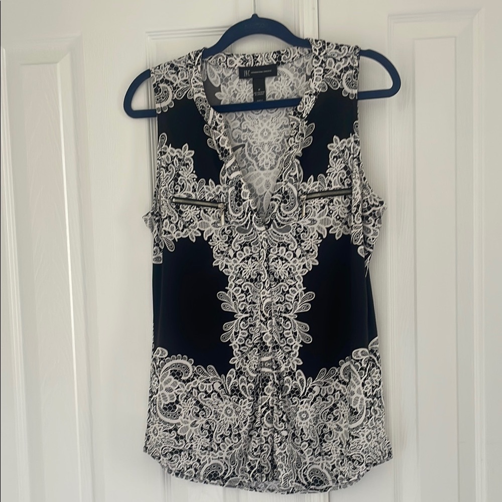 INC International Concepts Black and White Graphic Blouse